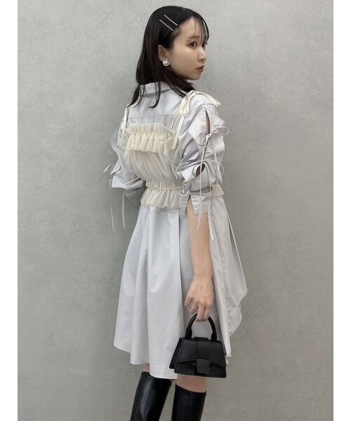 dazzlin（ダズリン）の「2wayチュールビスチェ（キャミソール・レディース・ブラック/オフホワイト/グレー/ピンク/ベージュ・FREE）」の8枚目の写真