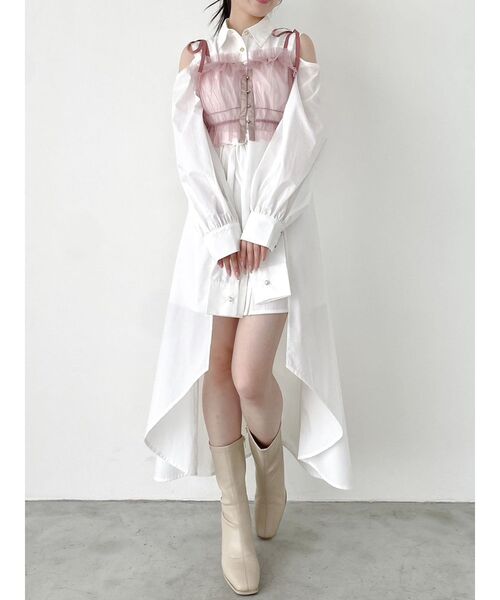 dazzlin（ダズリン）の「2wayチュールビスチェ（キャミソール・レディース・ブラック/オフホワイト/グレー/ピンク/ベージュ・FREE）」の18枚目の写真