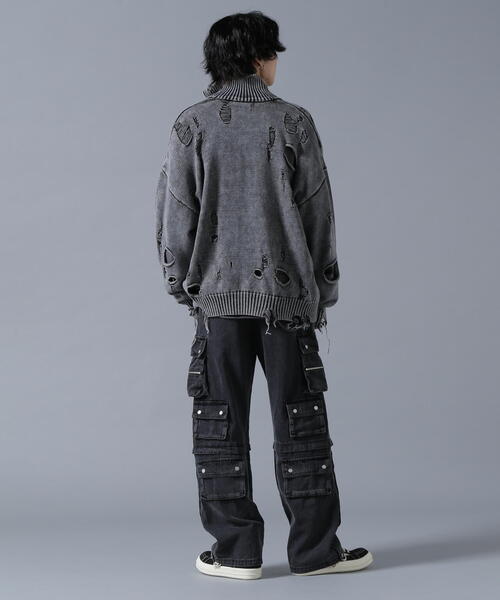 DANKE SCHON（ダンケシェーン）の「DankeSchon/ダンケシェーン/ダメージピグメントドライバーズニット（ニット/セーター・レディース・ブラック/ホワイト系2・F）」の7枚目の写真
