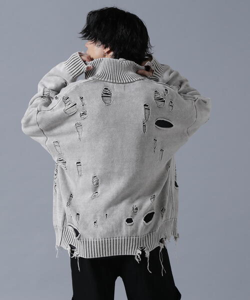 DANKE SCHON（ダンケシェーン）の「DankeSchon/ダンケシェーン/ダメージピグメントドライバーズニット（ニット/セーター・レディース・ブラック/ホワイト系2・F）」の18枚目の写真