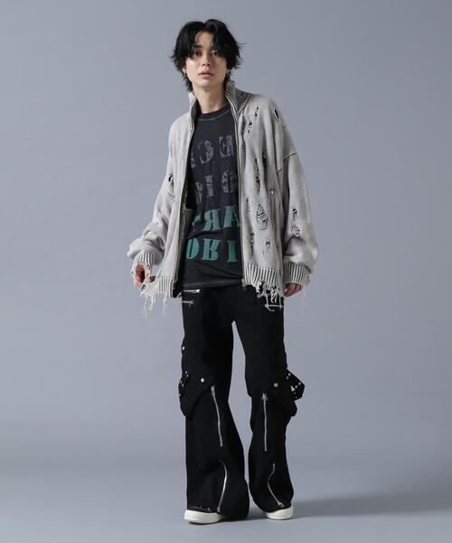 DANKE SCHON（ダンケシェーン）の「DankeSchon/ダンケシェーン/ダメージピグメントドライバーズニット（ニット/セーター・レディース・ブラック/ホワイト系2・F）」の19枚目の写真