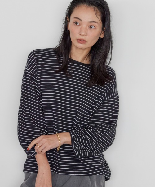 AMERICAN HOLIC（アメリカンホリック）の「7分袖タックスリーブカットプルオーバー（Tシャツ/カットソー・レディース・その他7/オフホワイト/グレー/ピンク・M/L）」の4枚目の写真