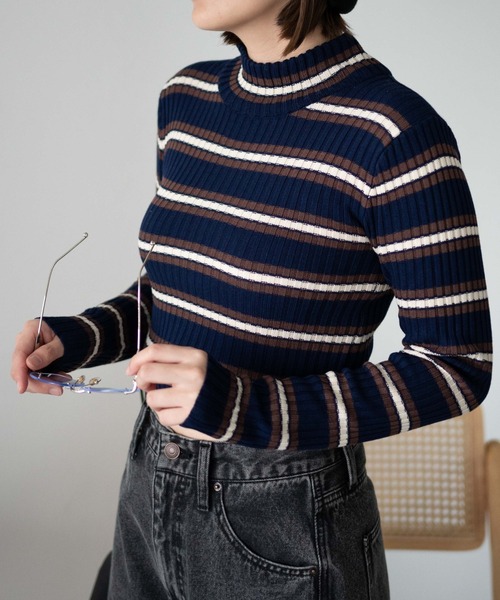 WEGO（ウィゴー）の「WEGO/リブハイネックショートニット（ニット/セーター・レディース・ブルー/スミクロ/ブラック/オフホワイト/その他1・FREE）」の5枚目の写真