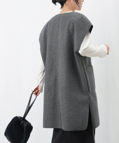 セール】LC/LLL ウールライクジレ / ポケット付きスリットロングベスト