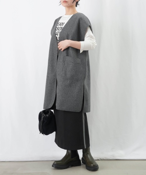 セール】LC/LLL ウールライクジレ / ポケット付きスリットロングベスト