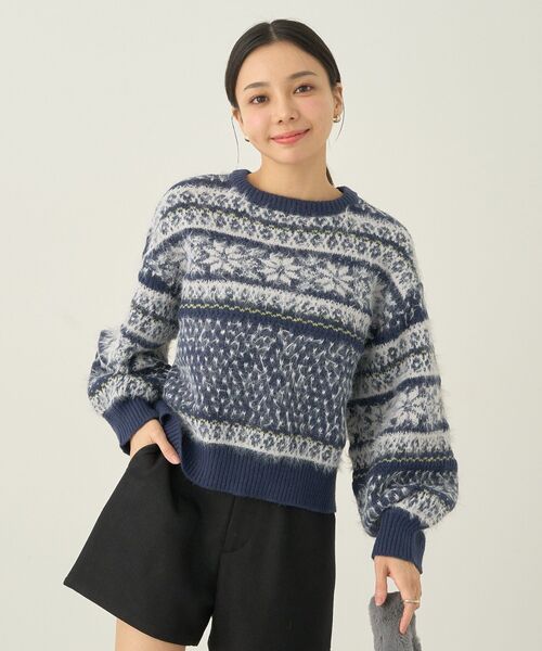 earth music&ecology(アースミュージックアンドエコロジー)の「フェザーヤーンノルディックプルオーバー(ニット/セーター・レディース・アイボリー/ネイビー/ベージュ・FREE)」の18枚目の写真