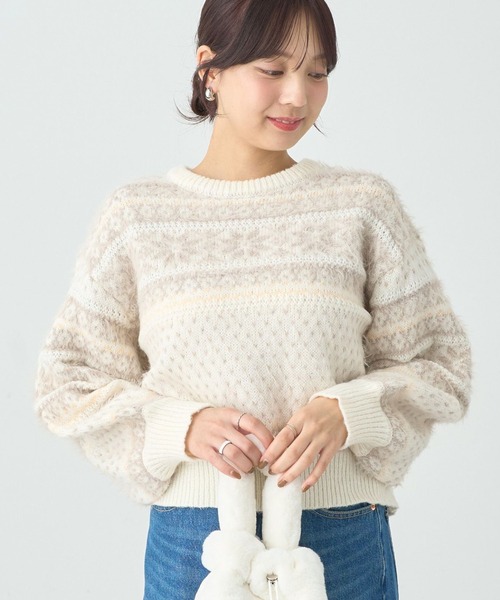 earth music&ecology(アースミュージックアンドエコロジー)の「フェザーヤーンノルディックプルオーバー(ニット/セーター・レディース・アイボリー/ネイビー/ベージュ・FREE)」の2枚目の写真