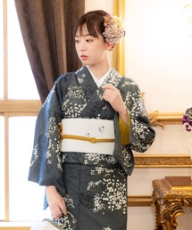 KIMONOMACHI(キモノマチ)のレディース 洗える着物2点セット 袷着物+京袋帯 M/L サイズ KIMONOMACHI オリジナル かすみ草に青海波シリーズ(着物)