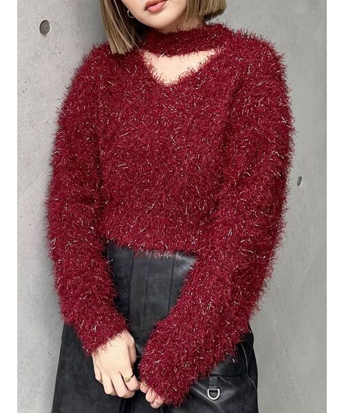 MURUA（ムルーア）の「フェザーチョーカーニット（ニット/セーター・レディース・ブラック/アイボリー/ボルドー/ブルー・FREE）」の4枚目の写真