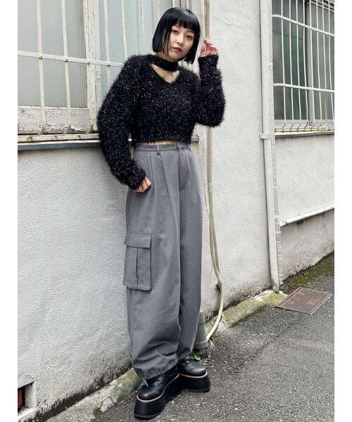 MURUA（ムルーア）の「フェザーチョーカーニット（ニット/セーター・レディース・ブラック/アイボリー/ボルドー/ブルー・FREE）」の8枚目の写真