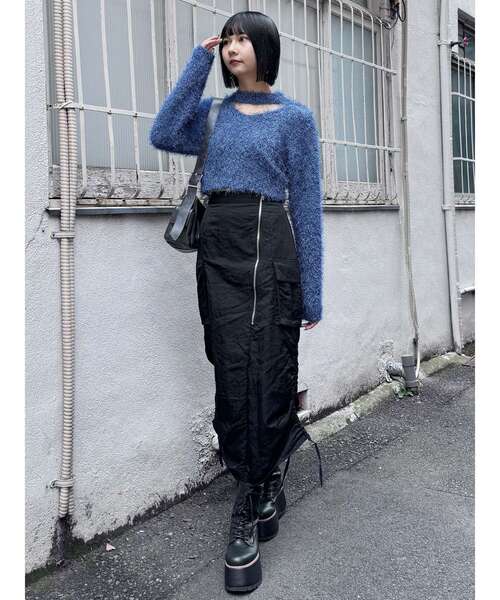 MURUA（ムルーア）の「フェザーチョーカーニット（ニット/セーター・レディース・ブラック/アイボリー/ボルドー/ブルー・FREE）」の10枚目の写真