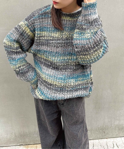 INGNI（イング）の「畦グラデーションシャギーニット（ニット/セーター・レディース・マスタード/ブルー/オレンジ・M）」の4枚目の写真