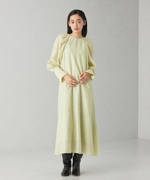 EMMEL REFINES（エメルリファインズ）の「＜EMMEL REFINES＞EM バックリボン パフショルダー ワンピース（ワンピース・レディース・ライム/ベージュ・M/S）」の10枚目の写真