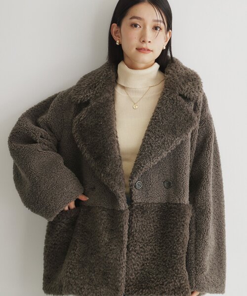 THE SHOP TK (ザ ショップ ティーケー )の「◆マシュマロボア素材切替Pコート(ピーコート・レディース・ブラウン系その他/ライトベージュ・13/12)」の14枚目の写真