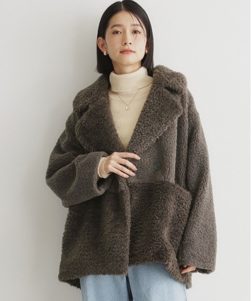 THE SHOP TK (ザ ショップ ティーケー )の「◆マシュマロボア素材切替Pコート(ピーコート・レディース・ブラウン系その他/ライトベージュ・13/12)」の1枚目の写真