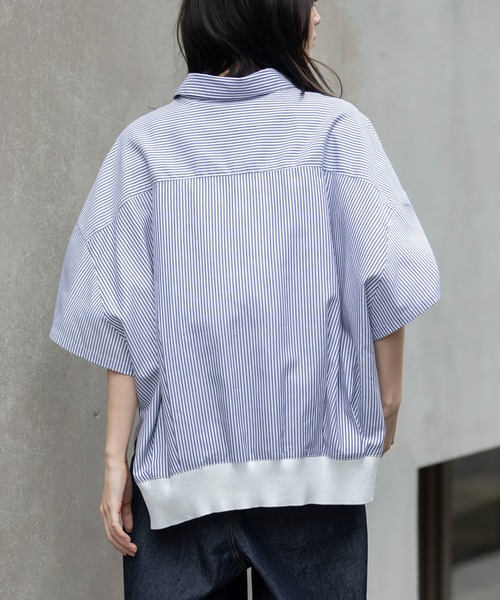 Munich(ミューニック)の「コットンリヨセルオックスリブヘムシャツ(シャツ/ブラウス・レディース・ホワイト/ブラック/サックスブルー/ネイビー×ホワイト・FREE)」の8枚目の写真