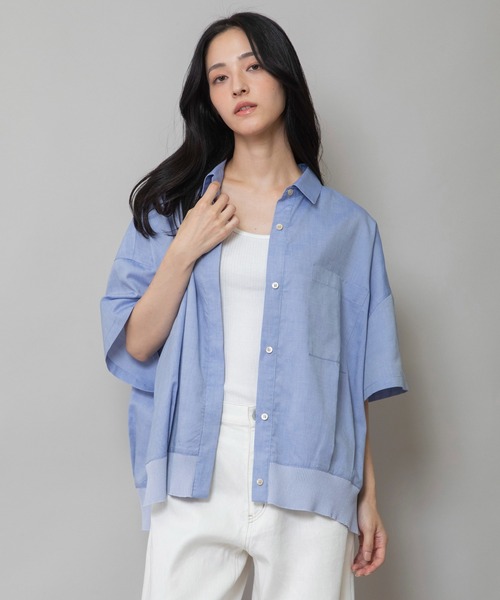 Munich(ミューニック)の「コットンリヨセルオックスリブヘムシャツ(シャツ/ブラウス・レディース・ホワイト/ブラック/サックスブルー/ネイビー×ホワイト・FREE)」の17枚目の写真