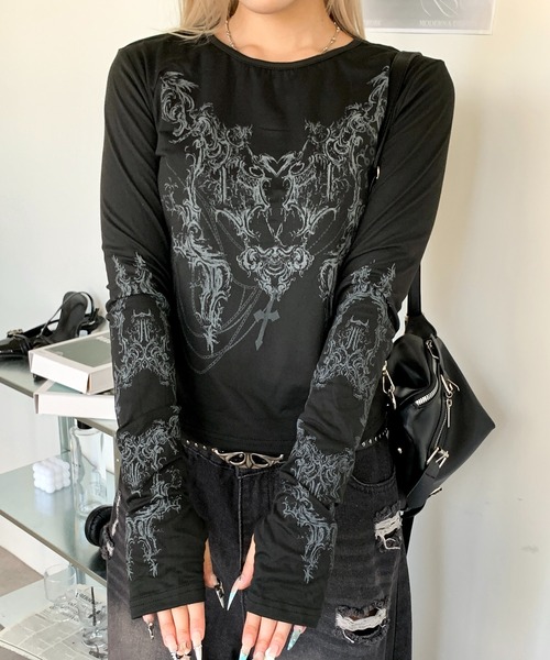 00s archive プリントタイトカットソー ロンT ピチt Y2K 00s archive プリントタイトカットソー ロンT ピチt Y2K レディース