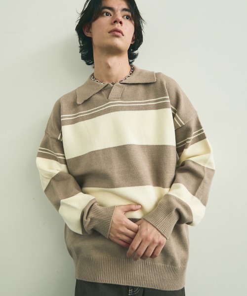 Skipper knit striped pullover — трикотажный свитер‑полувер в полоску