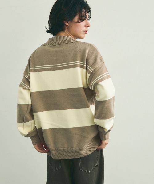 Shoowtime(ショウタイム)の「skipper knit striped pullover / スキッパーニットボーダープルオーバー(ニット/セーター・メンズ・ブラック系/ベージュ系・MEDIUM/LARGE/X-LARGE)」の8枚目の写真