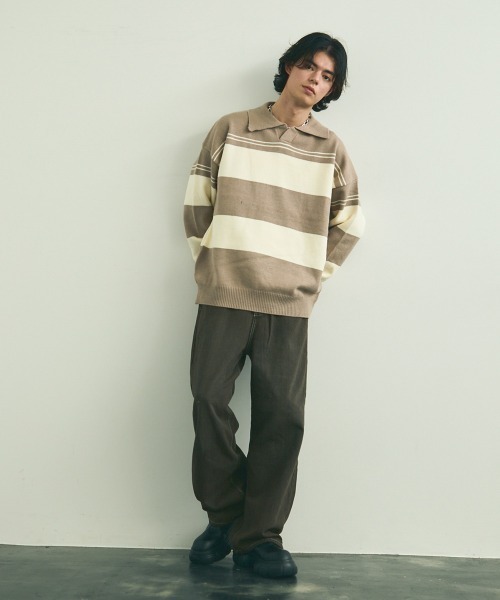 Shoowtime(ショウタイム)の「skipper knit striped pullover / スキッパーニットボーダープルオーバー(ニット/セーター・メンズ・ブラック系/ベージュ系・MEDIUM/LARGE/X-LARGE)」の11枚目の写真