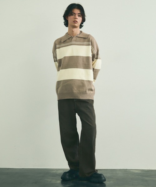 Shoowtime(ショウタイム)の「skipper knit striped pullover / スキッパーニットボーダープルオーバー(ニット/セーター・メンズ・ブラック系/ベージュ系・MEDIUM/LARGE/X-LARGE)」の12枚目の写真