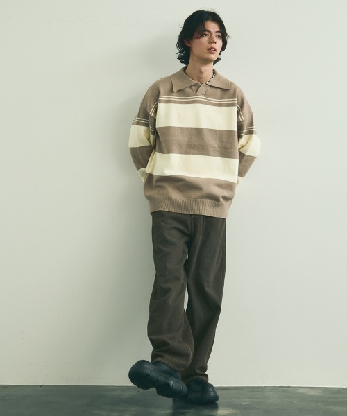 Shoowtime(ショウタイム)の「skipper knit striped pullover / スキッパーニットボーダープルオーバー(ニット/セーター・メンズ・ブラック系/ベージュ系・MEDIUM/LARGE/X-LARGE)」の13枚目の写真