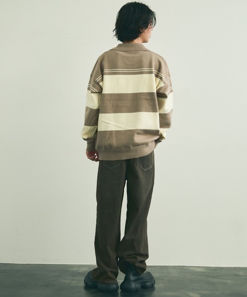 Shoowtime(ショウタイム)の「skipper knit striped pullover / スキッパーニットボーダープルオーバー(ニット/セーター・メンズ・ブラック系/ベージュ系・MEDIUM/LARGE/X-LARGE)」の15枚目の写真