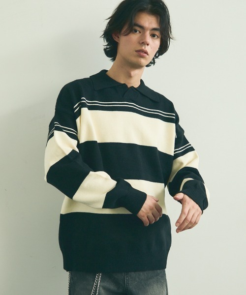 Shoowtime(ショウタイム)の「skipper knit striped pullover / スキッパーニットボーダープルオーバー(ニット/セーター・メンズ・ブラック系/ベージュ系・MEDIUM/LARGE/X-LARGE)」の18枚目の写真