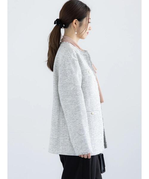 Te chichi（テチチ）の「【セレモニーアイテム】フリンジツイードジャケット（ノーカラージャケット・レディース・グレー・F）」の13枚目の写真