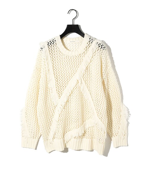 ニット セーター MIDIUMISOLID for Ladies フリンジメッシュプルオーバー レディース セール】MIDIUMISOLID for Ladies フリンジメッシュプルオーバー
