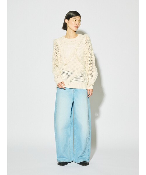 ニット セーター MIDIUMISOLID for Ladies フリンジメッシュプルオーバー レディース セール】MIDIUMISOLID for Ladies フリンジメッシュプルオーバー