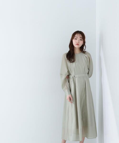 NATURAL BEAUTY BASIC(ナチュラルビューティーベーシック)の「◇【Oggi掲載】ベルテッドフォルムシアーワンピース(ワンピース・レディース・ベージュ/ライトグリーン/ネイビー・MEDIUM/SMALL/P/S)」の3枚目の写真