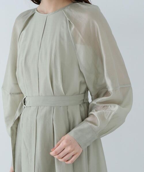NATURAL BEAUTY BASIC(ナチュラルビューティーベーシック)の「◇【Oggi掲載】ベルテッドフォルムシアーワンピース(ワンピース・レディース・ベージュ/ライトグリーン/ネイビー・MEDIUM/SMALL/P/S)」の6枚目の写真