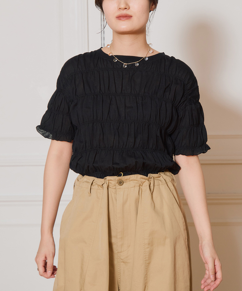 HAKUJI/ハクジ Twist jersey shirring Tシャツ H232516（Tシャツ