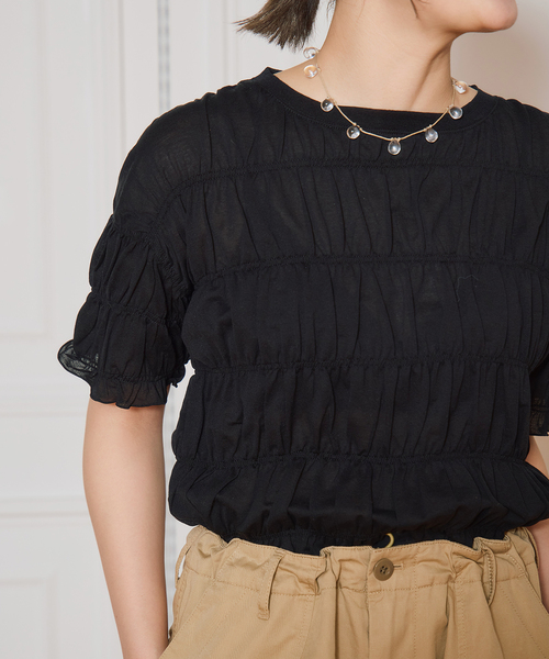 HAKUJI/ハクジ Twist jersey shirring Tシャツ H232516（Tシャツ
