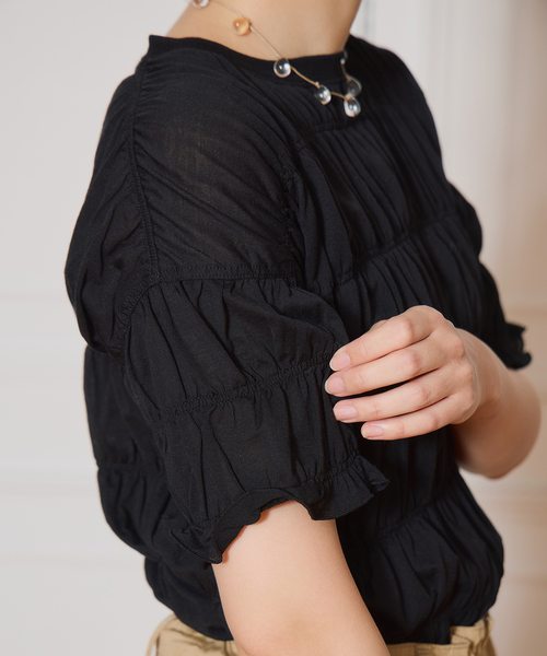 HAKUJI/ハクジ Twist jersey shirring Tシャツ HAKUJI] Twist jersey shirring Tshirt / White | YES-姫路の