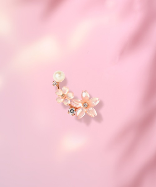 K10 ピンクゴールド ピンク蝶貝 さくら ピアス 片耳用 BLOOM