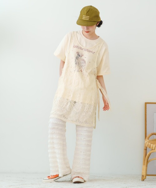 セール】前スリットメッシュチュニック（Tシャツ/カットソー
