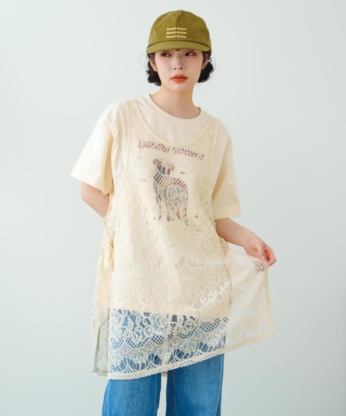 eLur(エラー)の「【eLur】サイドリボンレースチュニック(チュニック・レディース・アイボリー・FREE)」の2枚目の写真