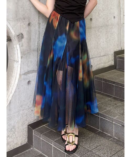 MURUA(ムルーア)の「シェイドフラワーチュールスカート(スカート・レディース・ブラック/ブルー/アイボリー・FREE)」の2枚目の写真