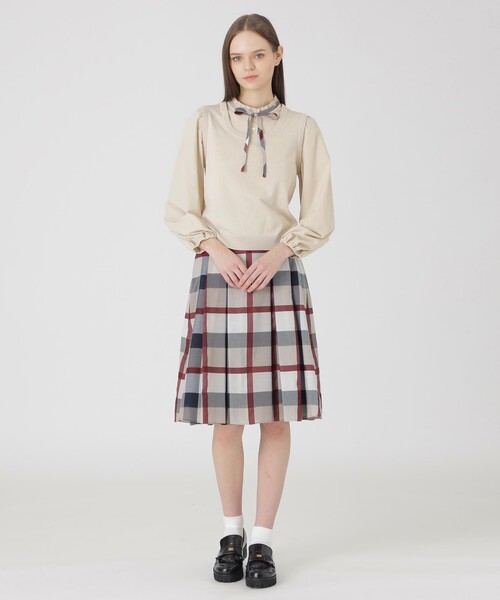 ブルーレーベルクレストブリッジブラウスニット ニットベスト付きチェックコンビブラウス（ブラウス）｜BLUE