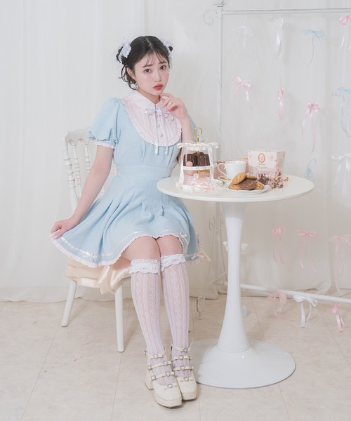 Honey Cinnamon 配色ツイードポイントリボンワンピース Honey Cinnamon(ハニーシナモン)の「配色ツイードポイント
