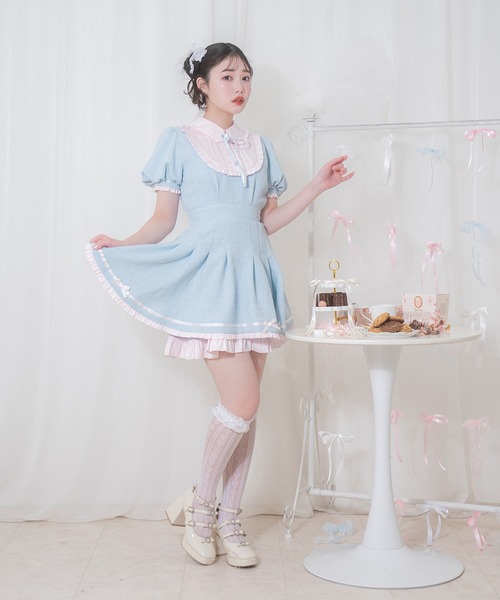 Honey Cinnamon 配色ツイードポイントリボンワンピース 配色ツイードポイントリボンワンピース – BUNNY APARTMENT