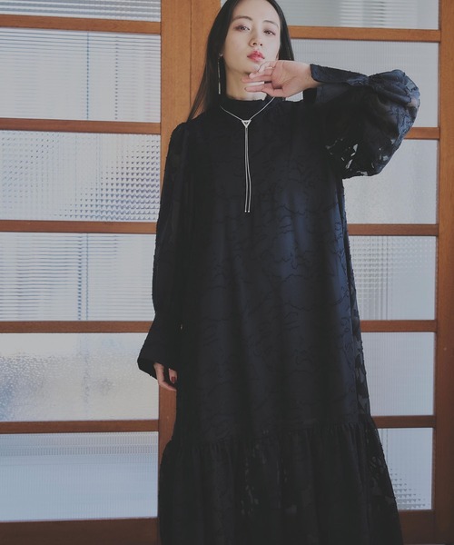 正規品♡GOOD NIGHT BEAR♡ジャガードワンピース♡ネイビー セール】シアージャガードスタンドワンピース(HARE)（ワンピース
