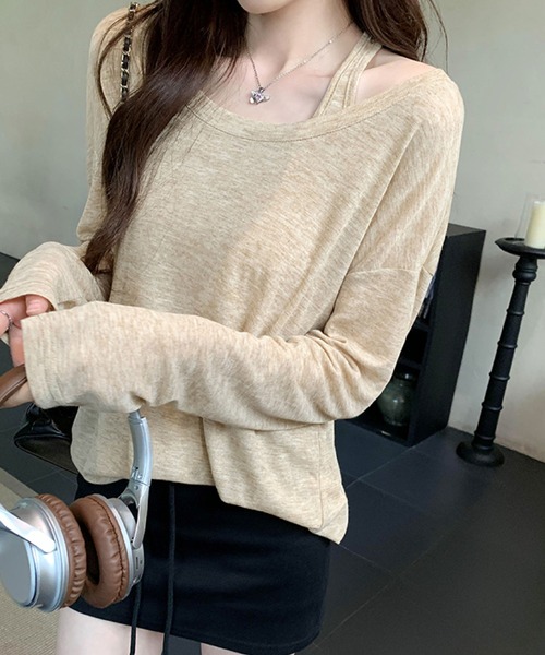2ly2(トゥーリートゥー)の「ゆるっと着こなす大人カジュアル&透け感トップス&タンクセット(Tシャツ/カットソー・レディース・ブラック/ベージュ/ホワイト・FREE)」の3枚目の写真