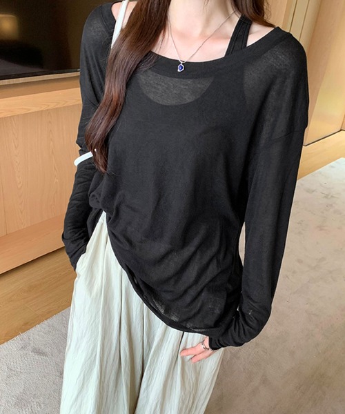 2ly2(トゥーリートゥー)の「ゆるっと着こなす大人カジュアル&透け感トップス&タンクセット(Tシャツ/カットソー・レディース・ブラック/ベージュ/ホワイト・FREE)」の8枚目の写真