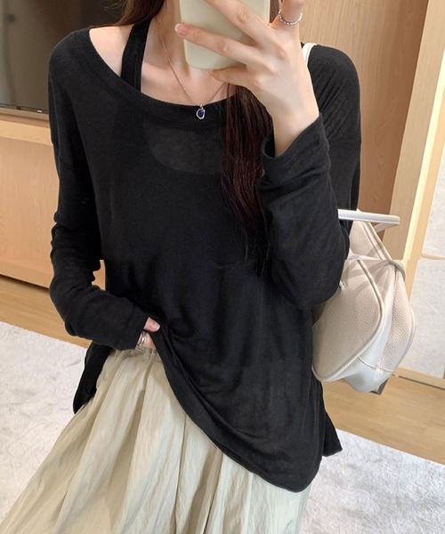 2ly2(トゥーリートゥー)の「ゆるっと着こなす大人カジュアル&透け感トップス&タンクセット(Tシャツ/カットソー・レディース・ブラック/ベージュ/ホワイト・FREE)」の9枚目の写真
