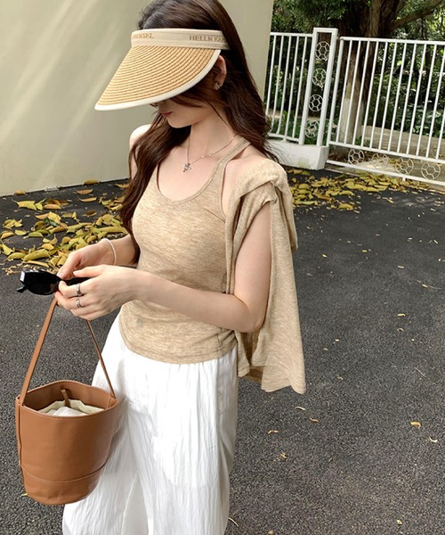 2ly2(トゥーリートゥー)の「ゆるっと着こなす大人カジュアル&透け感トップス&タンクセット(Tシャツ/カットソー・レディース・ブラック/ベージュ/ホワイト・FREE)」の14枚目の写真