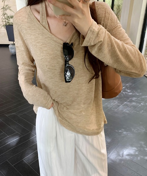 2ly2(トゥーリートゥー)の「ゆるっと着こなす大人カジュアル&透け感トップス&タンクセット(Tシャツ/カットソー・レディース・ブラック/ベージュ/ホワイト・FREE)」の16枚目の写真